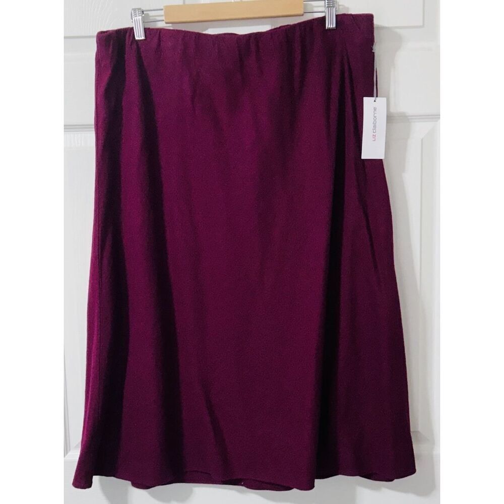 Liz Claiborne Women's XL Wild Cherry Red Linen Blend Skirt Elastic Waist NWT